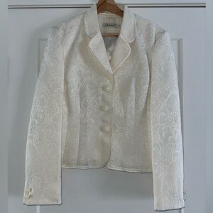 Jessica Ivory Brocade Cropped Blazer Jacket Size 12 Vintage Formal